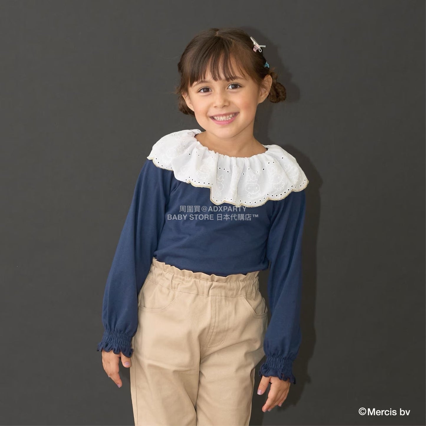 日本童裝 Ly# mine x miffy [柔軟棉] 棉質蕾絲領上衣 100-140cm 女童款 秋季 TOPS