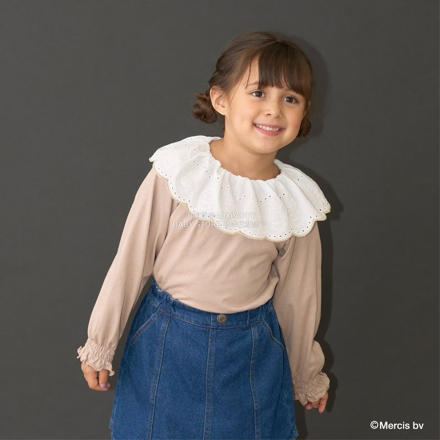 日本童裝 Ly# mine x miffy [柔軟棉] 棉質蕾絲領上衣 100-140cm 女童款 秋季 TOPS