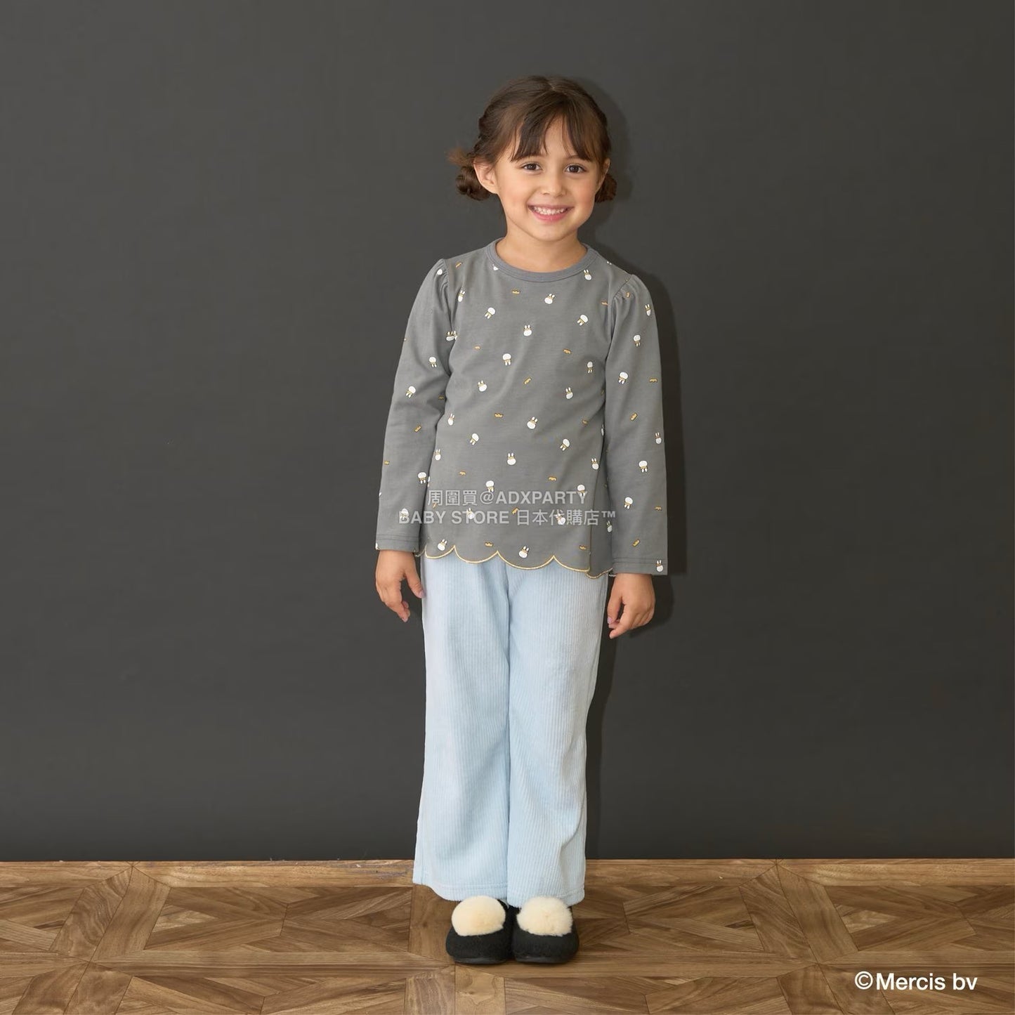 日本童裝 Ly# mine x miffy 滿版印花扇貝邊上衣 100-140cm 女童款 秋季 TOPS