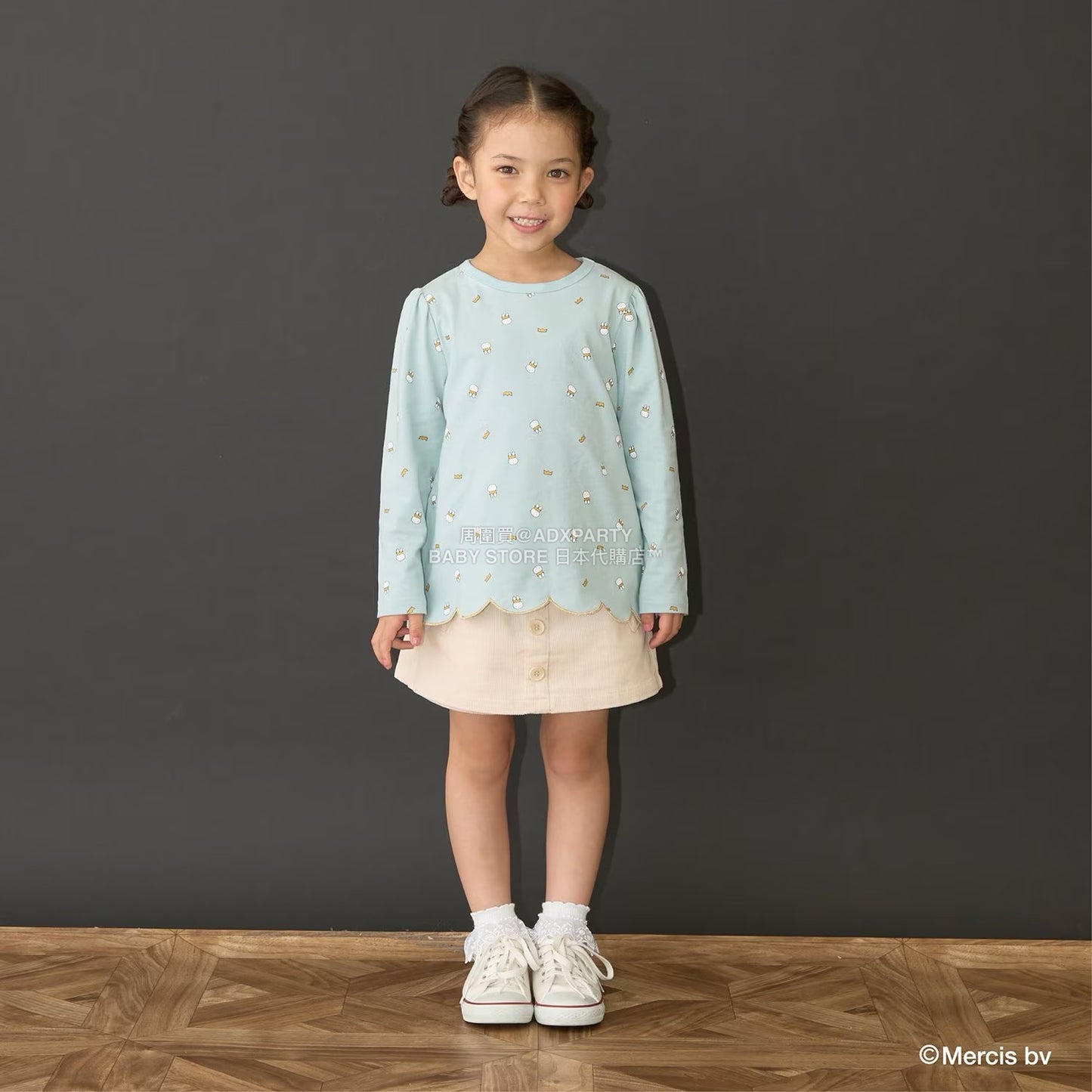 日本童裝 Ly# mine x miffy 滿版印花扇貝邊上衣 100-140cm 女童款 秋季 TOPS