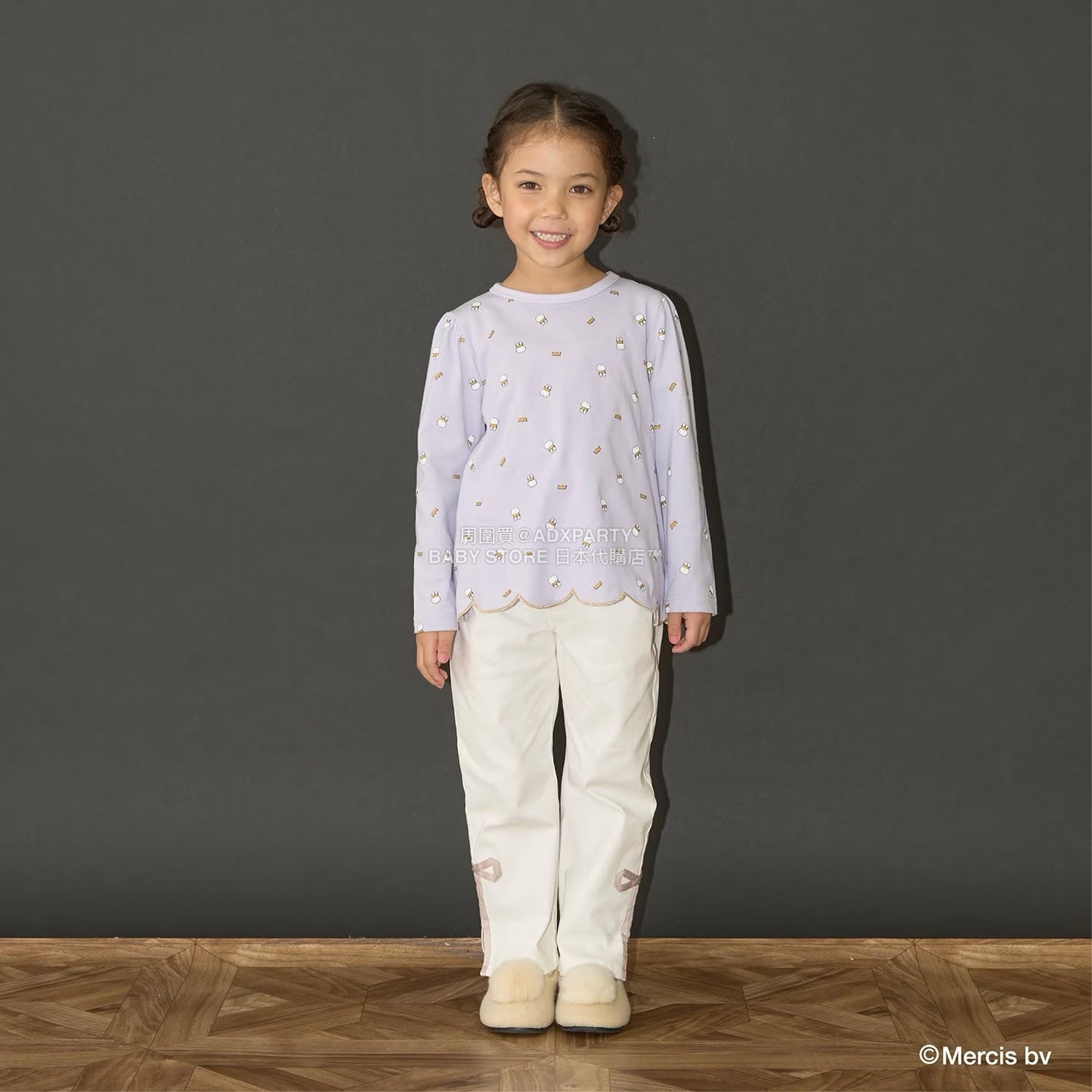 日本童裝 Ly# mine x miffy 滿版印花扇貝邊上衣 100-140cm 女童款 秋季 TOPS