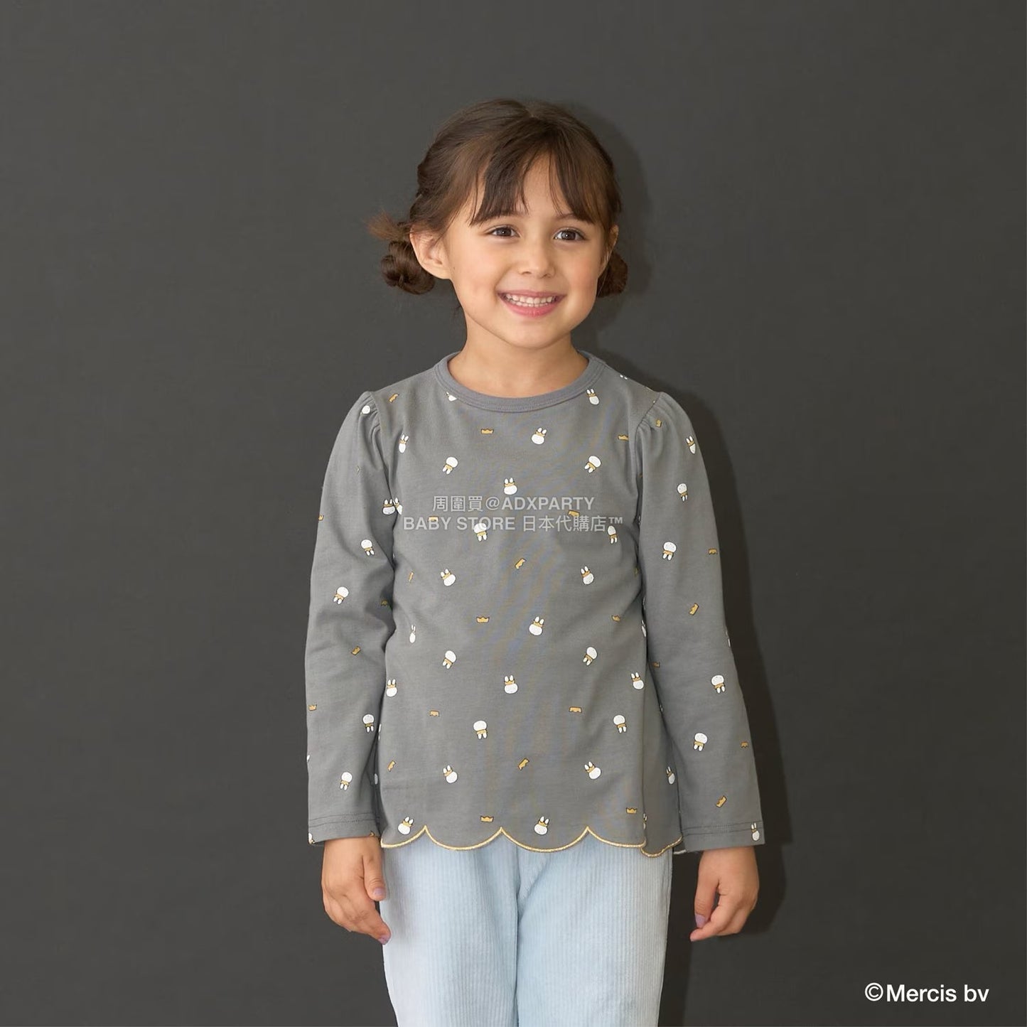 日本童裝 Ly# mine x miffy 滿版印花扇貝邊上衣 100-140cm 女童款 秋季 TOPS