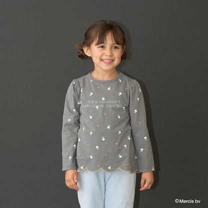 日本童裝 Ly# mine x miffy 滿版印花扇貝邊上衣 100-140cm 女童款 秋季 TOPS