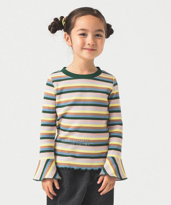 日本童裝 B:MING by BEAMS 條紋喇叭袖上衣 100-140cm 女童款 秋冬季 TOPS