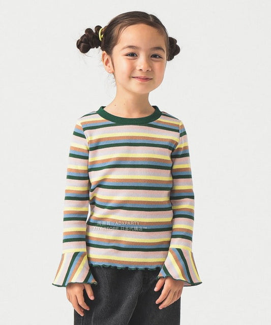 日本童裝 B:MING by BEAMS 條紋喇叭袖上衣 100-140cm 女童款 秋冬季 TOPS