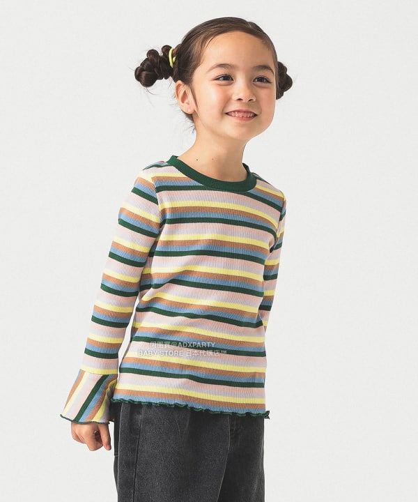 日本童裝 B:MING by BEAMS 條紋喇叭袖上衣 100-140cm 女童款 秋冬季 TOPS