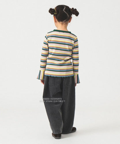 日本童裝 B:MING by BEAMS 條紋喇叭袖上衣 100-140cm 女童款 秋冬季 TOPS