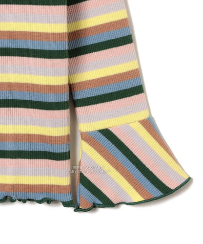 日本童裝 B:MING by BEAMS 條紋喇叭袖上衣 100-140cm 女童款 秋冬季 TOPS