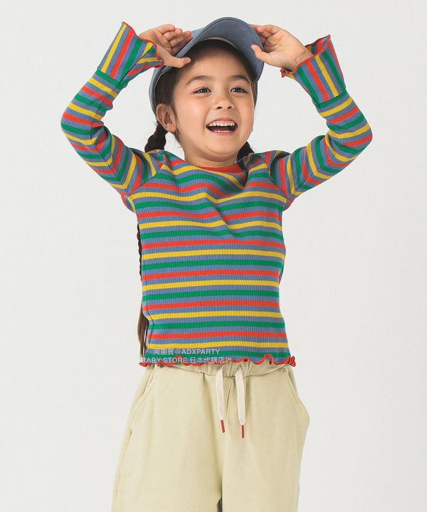 日本童裝 B:MING by BEAMS 條紋喇叭袖上衣 100-140cm 女童款 秋冬季 TOPS