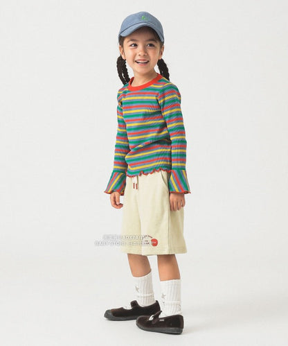 日本童裝 B:MING by BEAMS 條紋喇叭袖上衣 100-140cm 女童款 秋冬季 TOPS