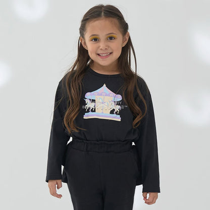 日本童裝 Ly# mine [柔軟棉] 印花長袖上衣 100-150cm 女童款 秋季 TOPS