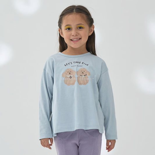 現貨區1-2日寄出--日本童裝 Ly# mine [柔軟棉] 印花長袖上衣 110cm 女童款 秋季 TOPS