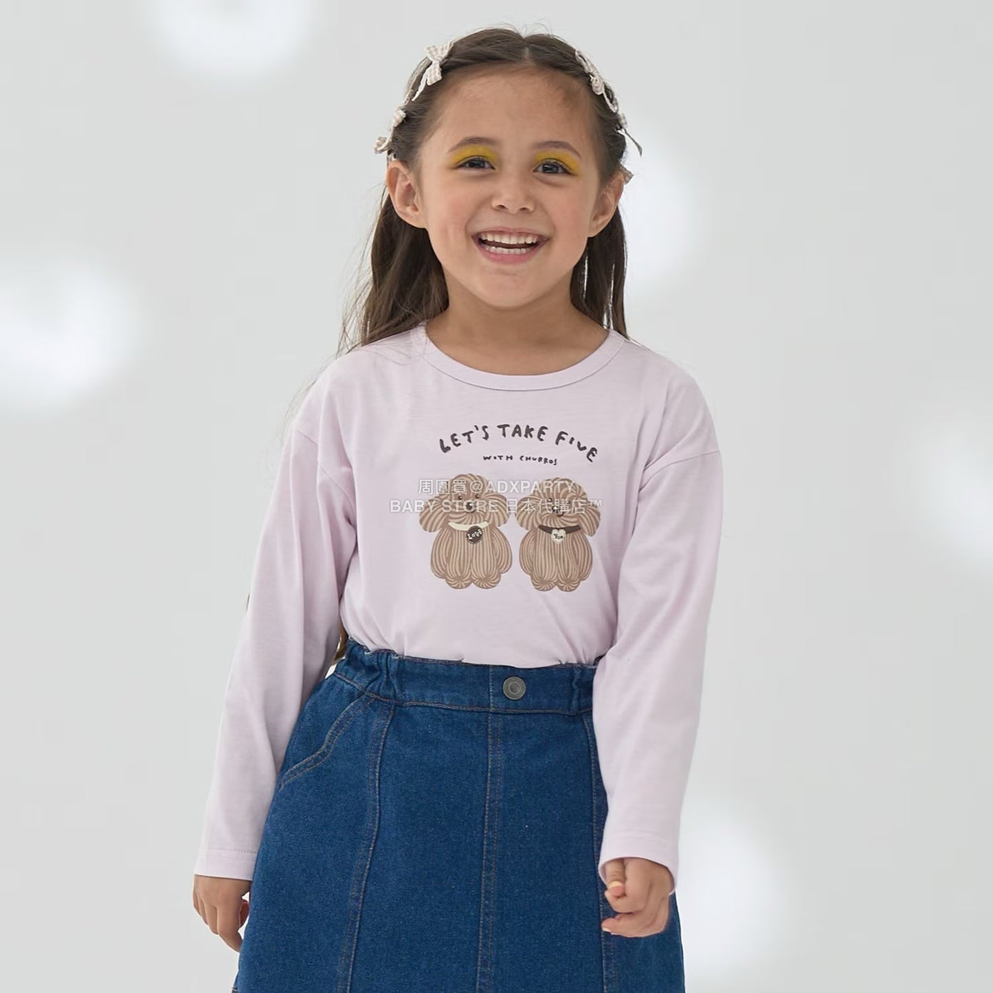 日本童裝 Ly# mine [柔軟棉] 印花長袖上衣 100-150cm 女童款 秋季 TOPS