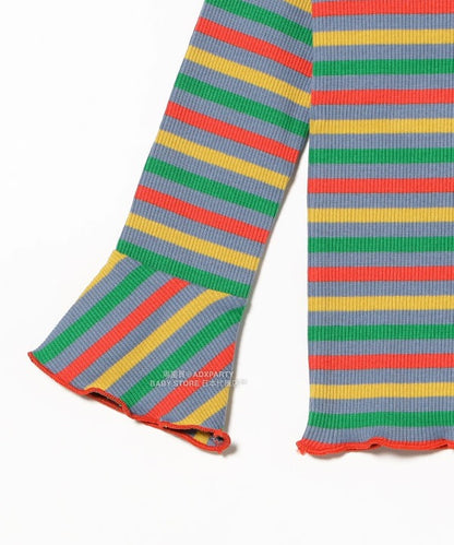 日本童裝 B:MING by BEAMS 條紋喇叭袖上衣 100-140cm 女童款 秋冬季 TOPS