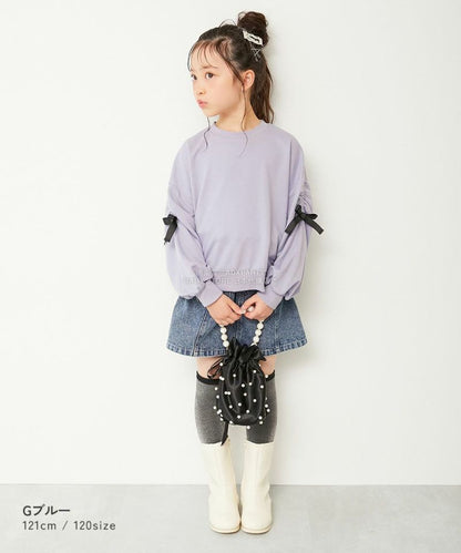 日本童裝 dev!rock 緞帶袖衛衣 100-160cm 女童款 冬季 TOPS