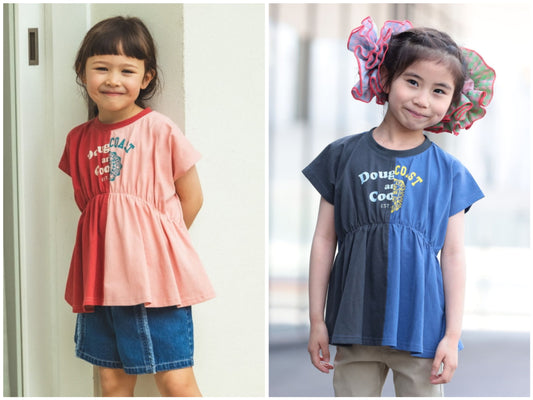 日本童裝 BE#AMS mini 雙拼色收腰上衣 90-140cm 女童款 夏季 TOPS
