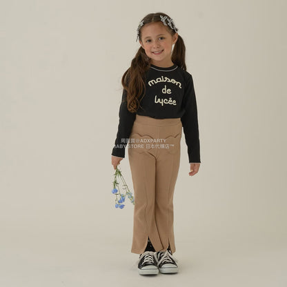 日本童裝 Ly# mine 心型口袋下擺開衩喇叭長褲 100-140cm 女童款 秋季 PANTS