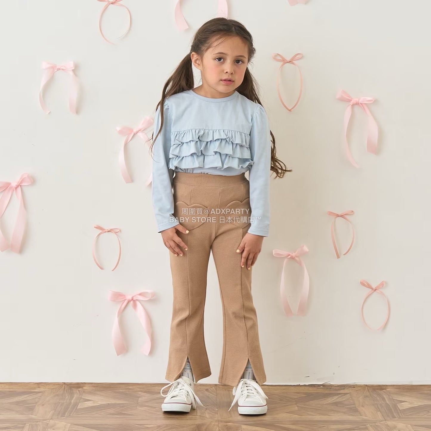 日本童裝 Ly# mine 心型口袋下擺開衩喇叭長褲 100-140cm 女童款 秋季 PANTS