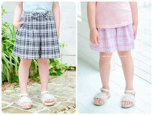 Japanese children's clothing aF#a325 checkered bow shorts 100-160cm girls summer PANTS 