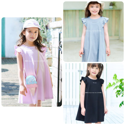 Japanese children's clothing aF#a325 small flying sleeve waist bow dress 90-160cm girls summer dresses 