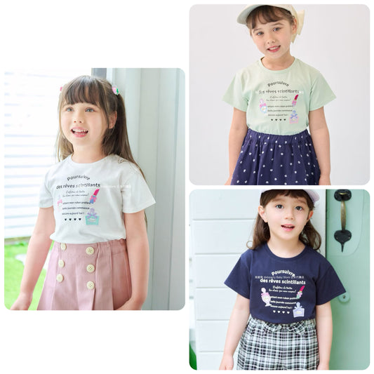 Japanese children's clothing aF#a325 perfume print top 100-160cm girls summer TOPS 