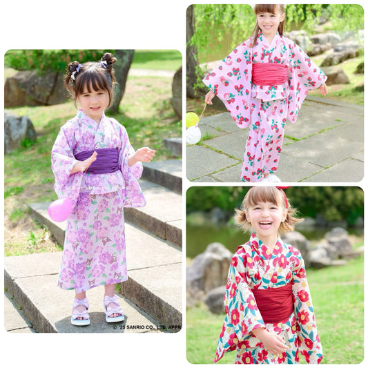 Japanese children's clothing aF#a325 x Sanrio 2Way Yukata Japanese Kimono 110-150cm Girls Summer Outerwear Skirts Japanese Summer Festival Special 