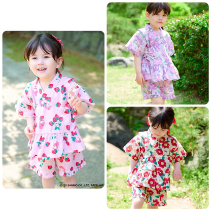 Japanese children's clothing aF#a325 x Sanrio Jinbei Japanese Kimono 90-130cm Girls Summer TOPS PANTS Japanese Summer Festival Special 