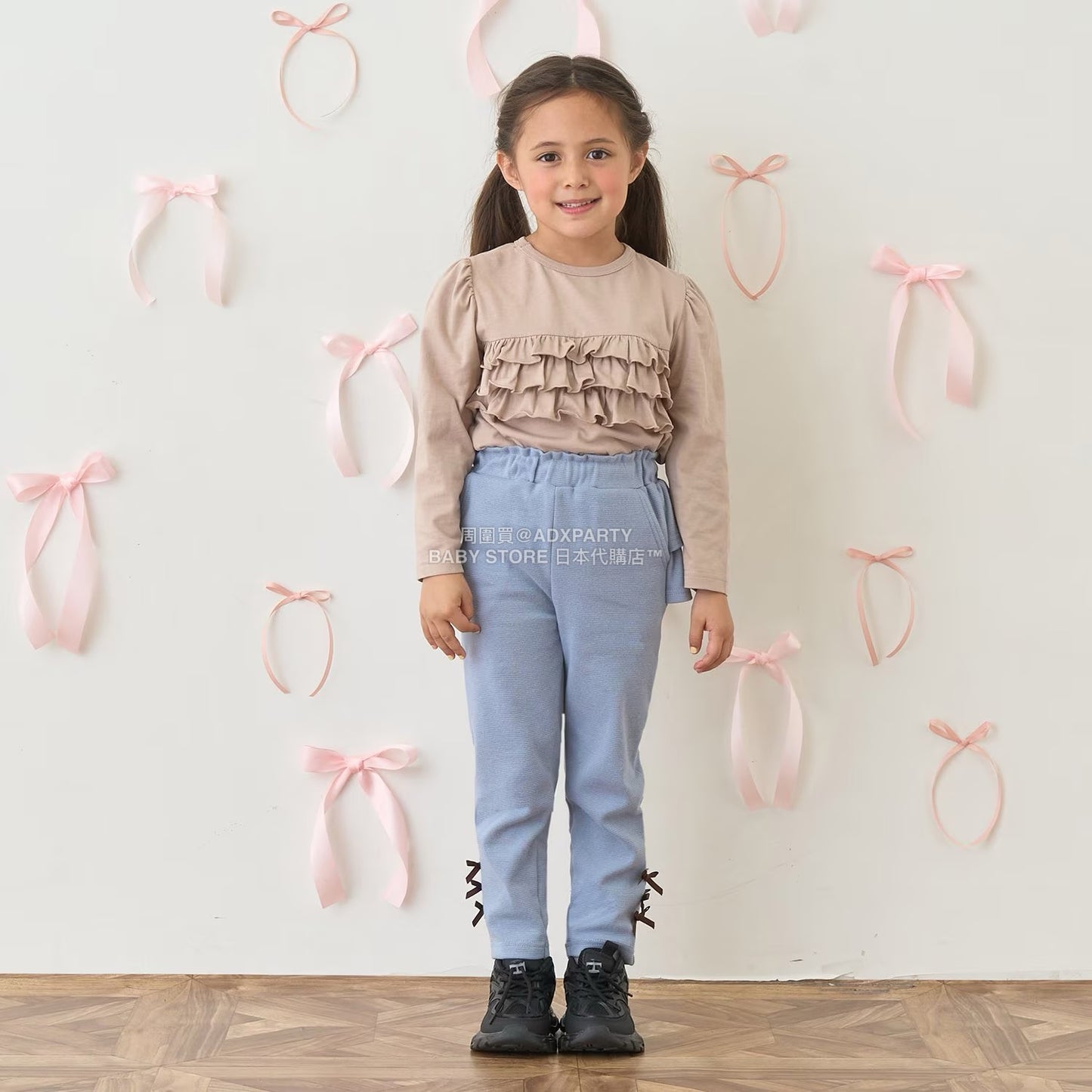 日本童裝 Ly# mine 後背荷葉邊蝴蝶結長褲 100-140cm 女童款 秋季 PANTS