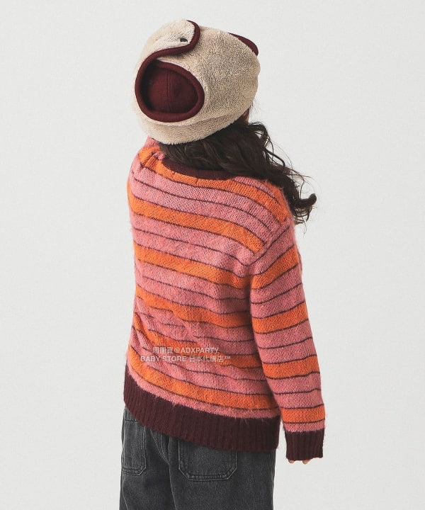 日本童裝 B:MING by BEAMS 毛茸茸條紋外套 90-140cm 男童款/女童款 秋冬季 OUTERWEAR 聖誕紅/新年紅