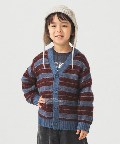 日本童裝 B:MING by BEAMS 毛茸茸條紋外套 90-140cm 男童款/女童款 秋冬季 OUTERWEAR 聖誕紅/新年紅