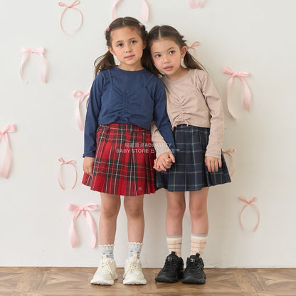 日本童裝 Ly# mine 格紋隨意百褶裙 100-150cm 女童款 秋季 SKIRTS 聖誕紅/新年紅