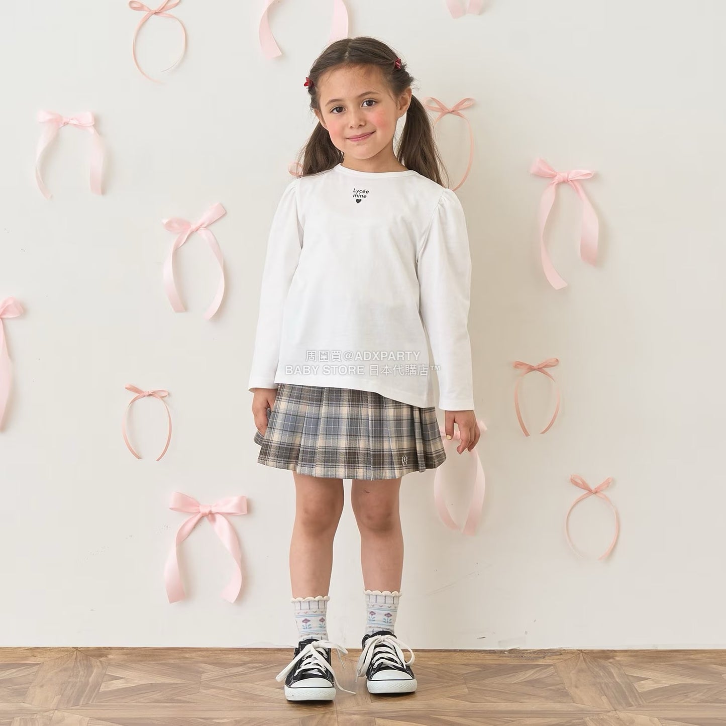 日本童裝 Ly# mine 格紋隨意百褶裙 100-150cm 女童款 秋季 SKIRTS 聖誕紅/新年紅