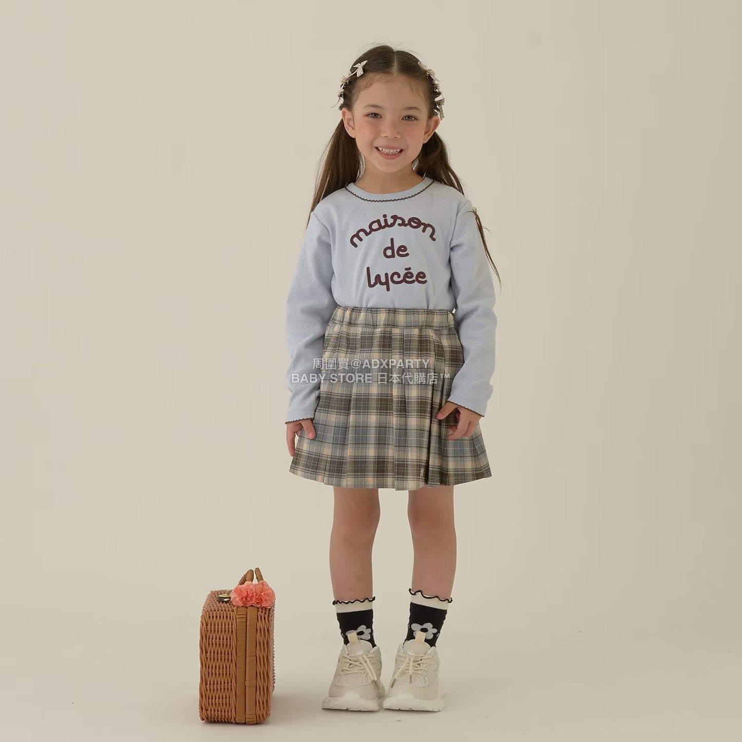 日本童裝 Ly# mine 格紋隨意百褶裙 100-150cm 女童款 秋季 SKIRTS 聖誕紅/新年紅