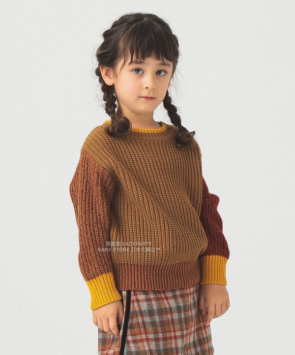 日本童裝 B:MING by BEAMS 拼色袖針織毛衣 90-140cm 男童款/女童款 秋冬季 TOPS