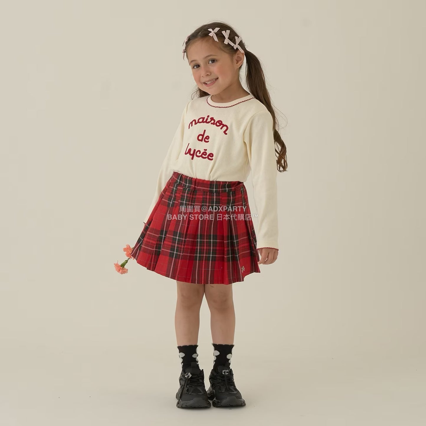 日本童裝 Ly# mine 格紋隨意百褶裙 100-150cm 女童款 秋季 SKIRTS 聖誕紅/新年紅