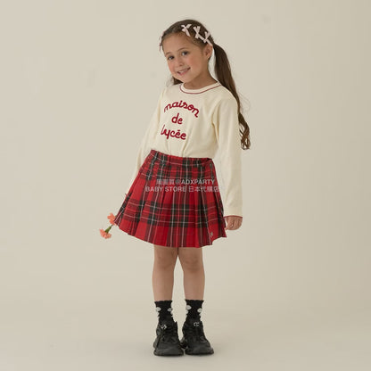 日本童裝 Ly# mine 格紋隨意百褶裙 100-150cm 女童款 秋季 SKIRTS 聖誕紅/新年紅