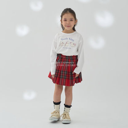 日本童裝 Ly# mine 格紋隨意百褶裙 100-150cm 女童款 秋季 SKIRTS 聖誕紅/新年紅