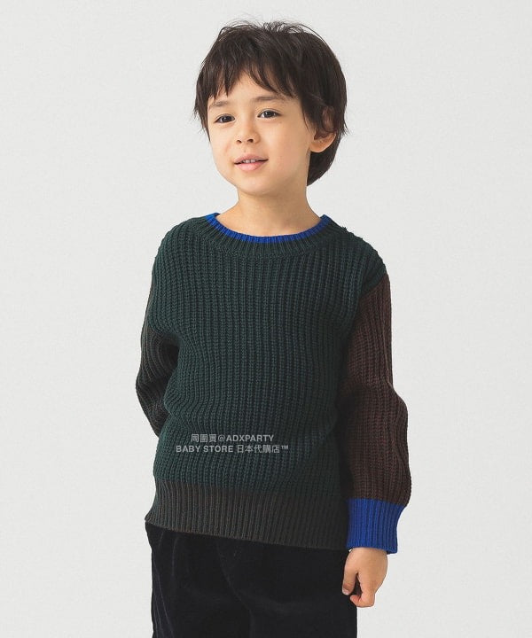 日本童裝 B:MING by BEAMS 拼色袖針織毛衣 90-140cm 男童款/女童款 秋冬季 TOPS