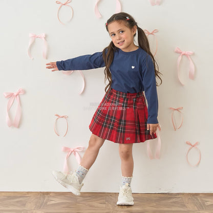 日本童裝 Ly# mine 格紋隨意百褶裙 100-150cm 女童款 秋季 SKIRTS 聖誕紅/新年紅