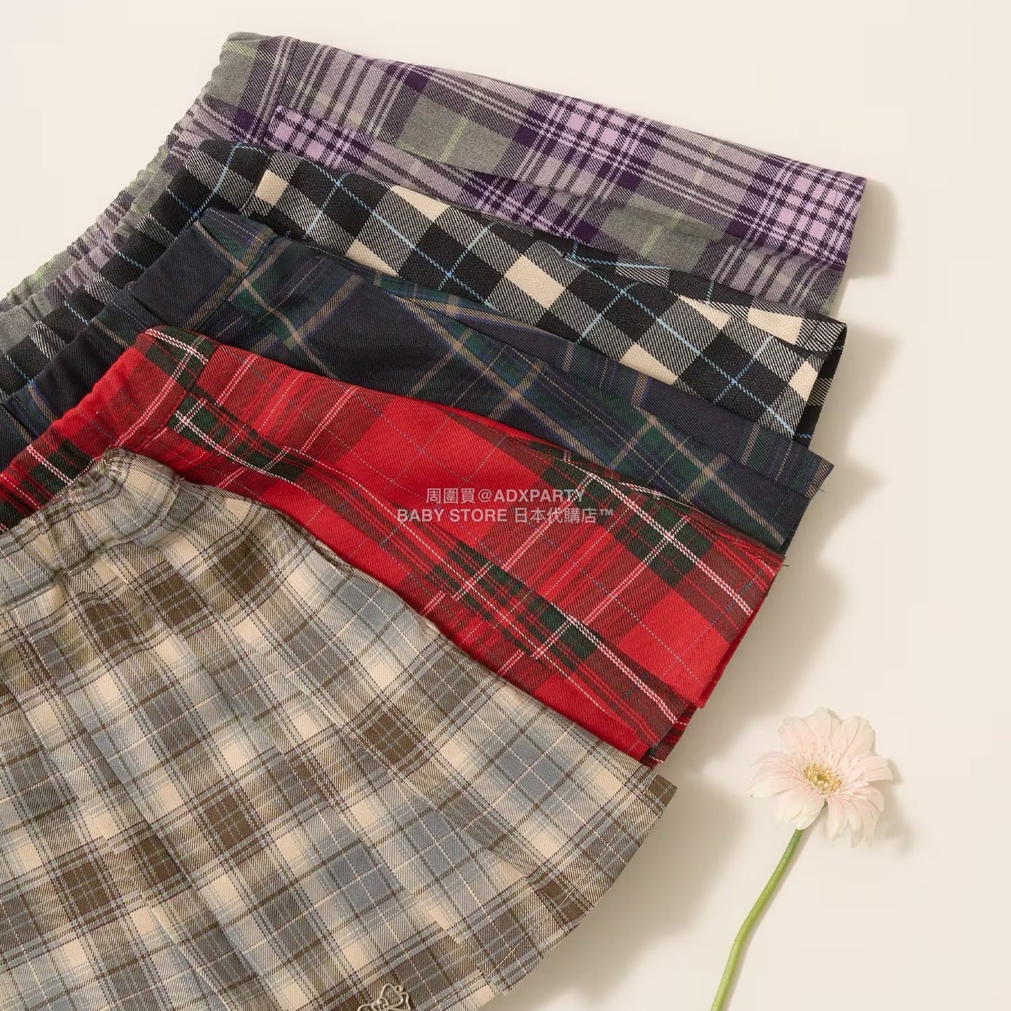 日本童裝 Ly# mine 格紋隨意百褶裙 100-150cm 女童款 秋季 SKIRTS 聖誕紅/新年紅