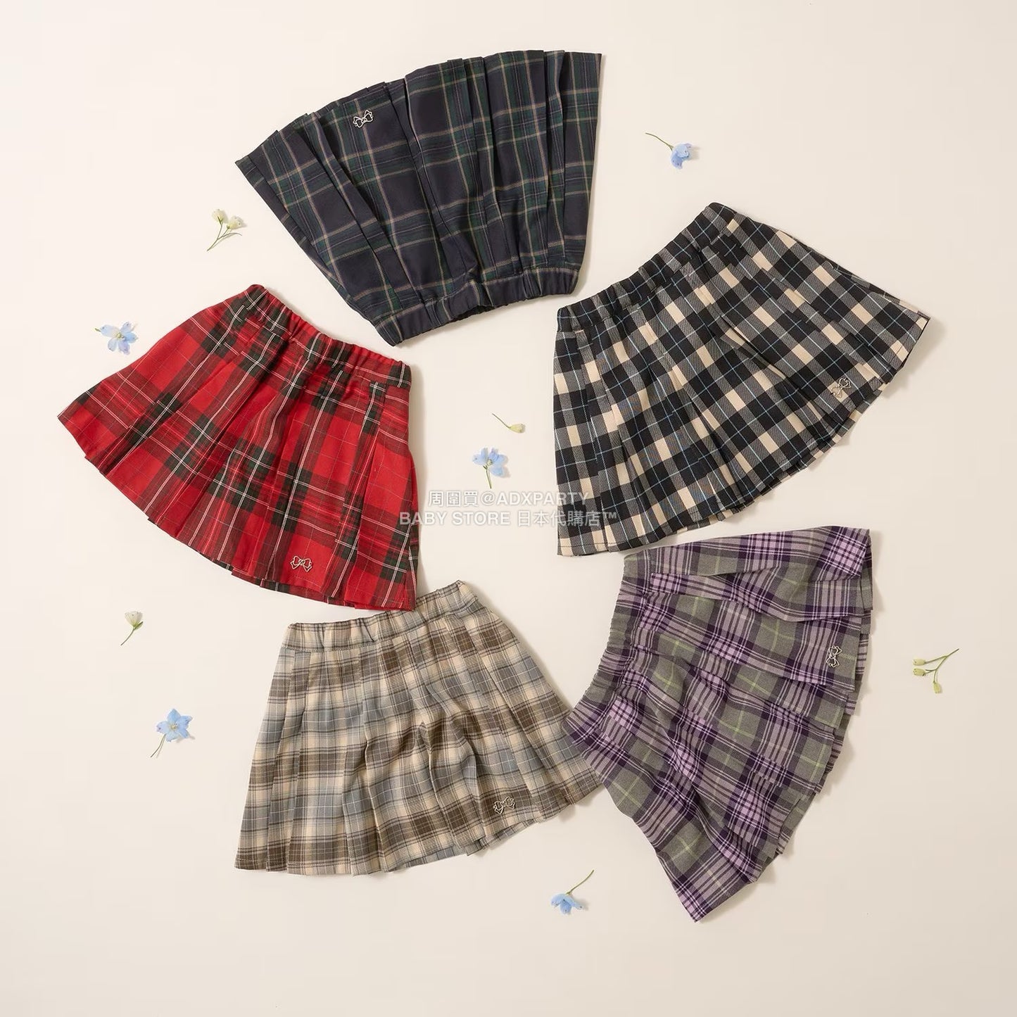 日本童裝 Ly# mine 格紋隨意百褶裙 100-150cm 女童款 秋季 SKIRTS 聖誕紅/新年紅