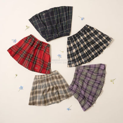日本童裝 Ly# mine 格紋隨意百褶裙 100-150cm 女童款 秋季 SKIRTS 聖誕紅/新年紅