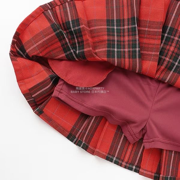 日本童裝 Ly# mine 格紋隨意百褶裙 100-150cm 女童款 秋季 SKIRTS 聖誕紅/新年紅