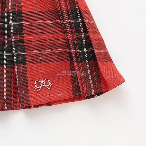 日本童裝 Ly# mine 格紋隨意百褶裙 100-150cm 女童款 秋季 SKIRTS 聖誕紅/新年紅