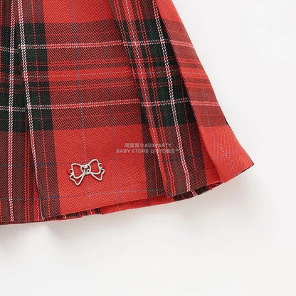 日本童裝 Ly# mine 格紋隨意百褶裙 100-150cm 女童款 秋季 SKIRTS 聖誕紅/新年紅