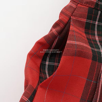 日本童裝 Ly# mine 格紋隨意百褶裙 100-150cm 女童款 秋季 SKIRTS 聖誕紅/新年紅