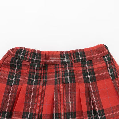 日本童裝 Ly# mine 格紋隨意百褶裙 100-150cm 女童款 秋季 SKIRTS 聖誕紅/新年紅
