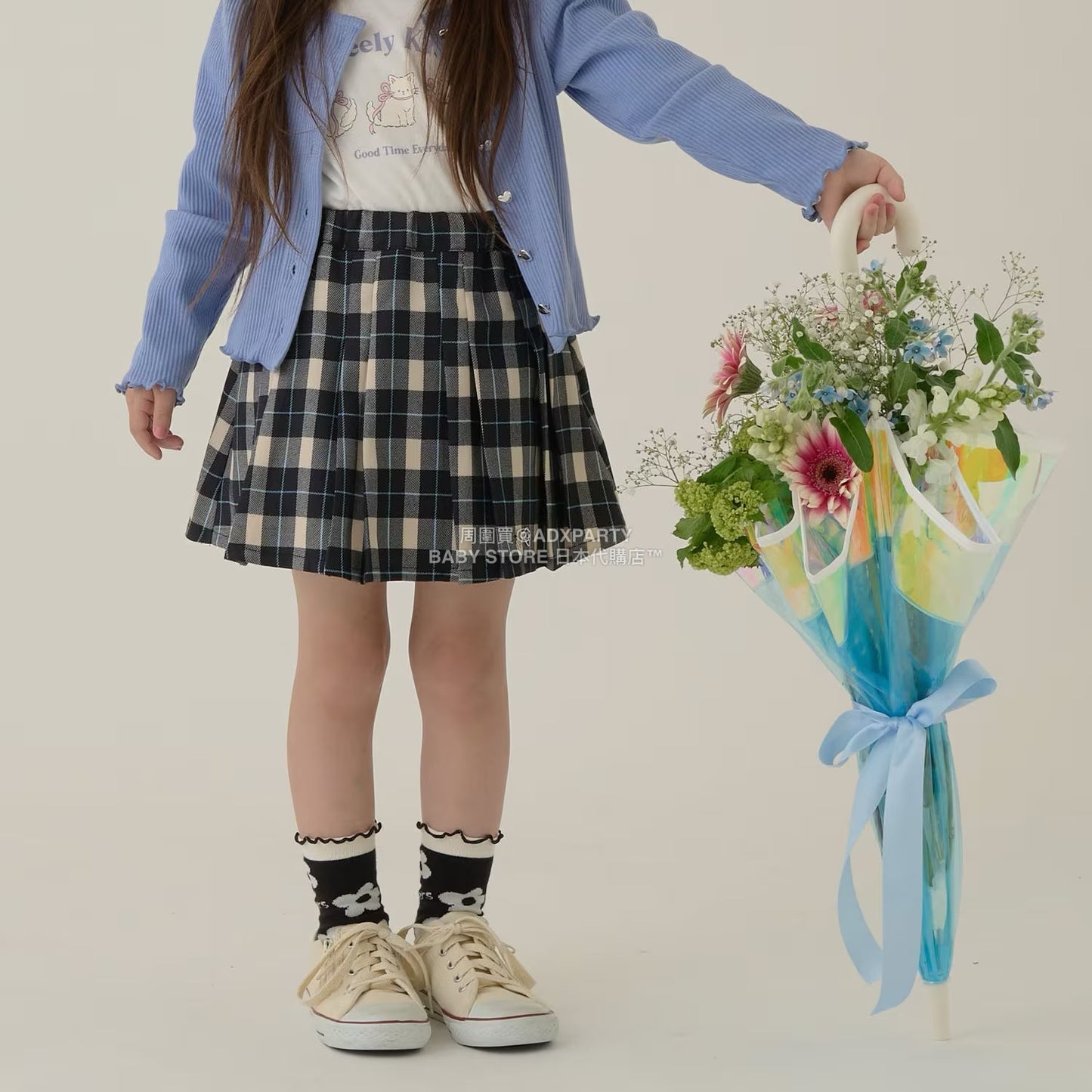 日本童裝 Ly# mine 格紋隨意百褶裙 100-150cm 女童款 秋季 SKIRTS 聖誕紅/新年紅