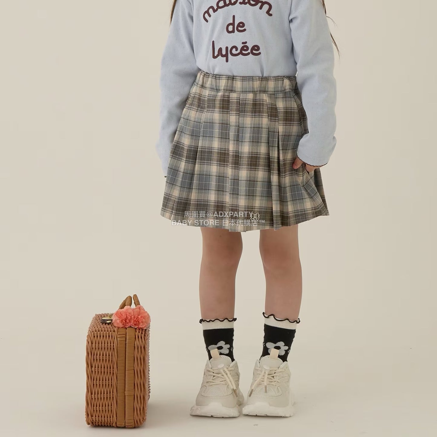 日本童裝 Ly# mine 格紋隨意百褶裙 100-150cm 女童款 秋季 SKIRTS 聖誕紅/新年紅