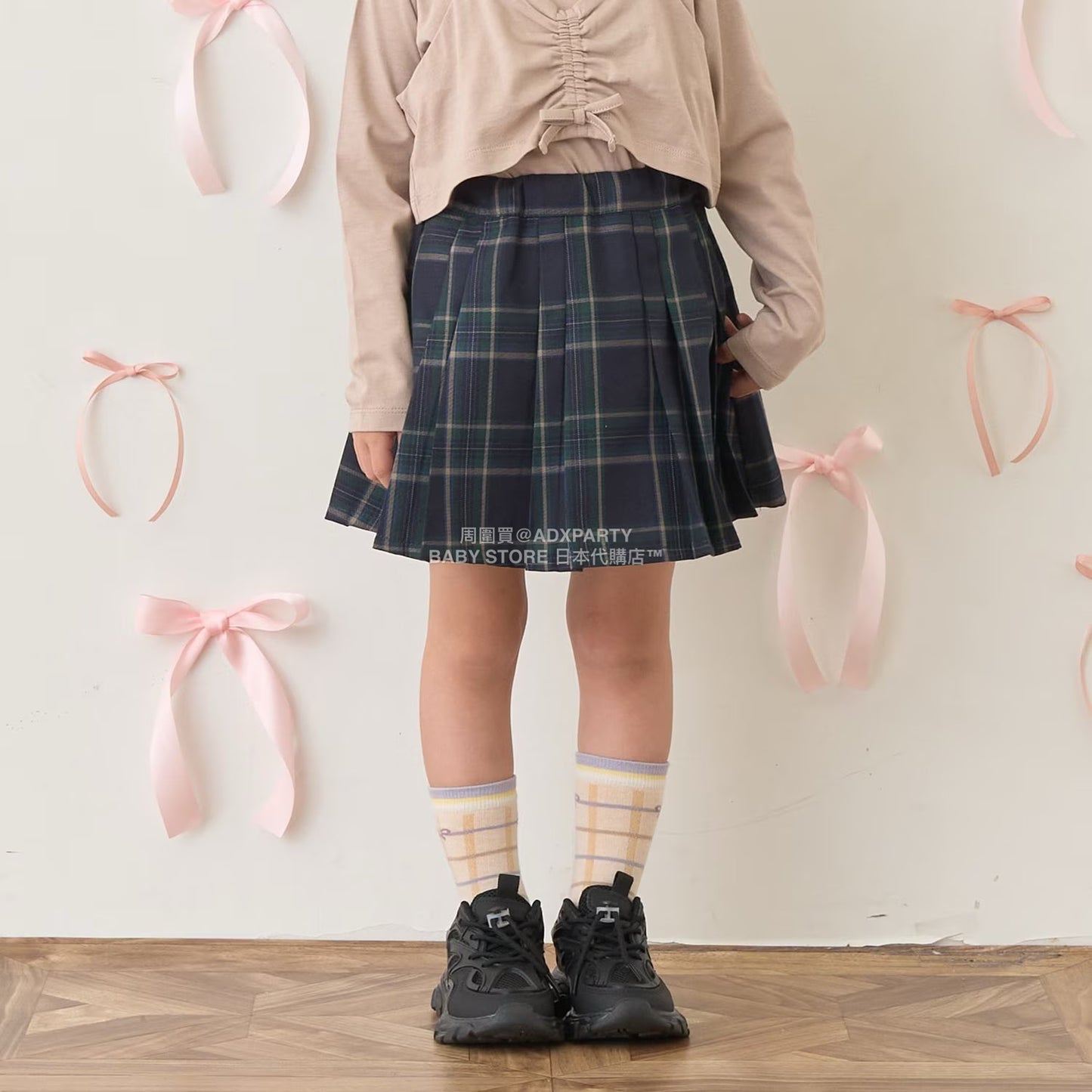 日本童裝 Ly# mine 格紋隨意百褶裙 100-150cm 女童款 秋季 SKIRTS 聖誕紅/新年紅